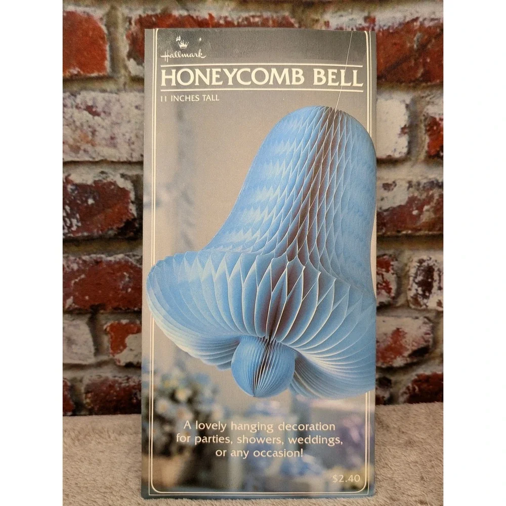 Vintage 1980 Hallmark Honeycomb Bell 11 Inch Blue Paper Hanging Decoration